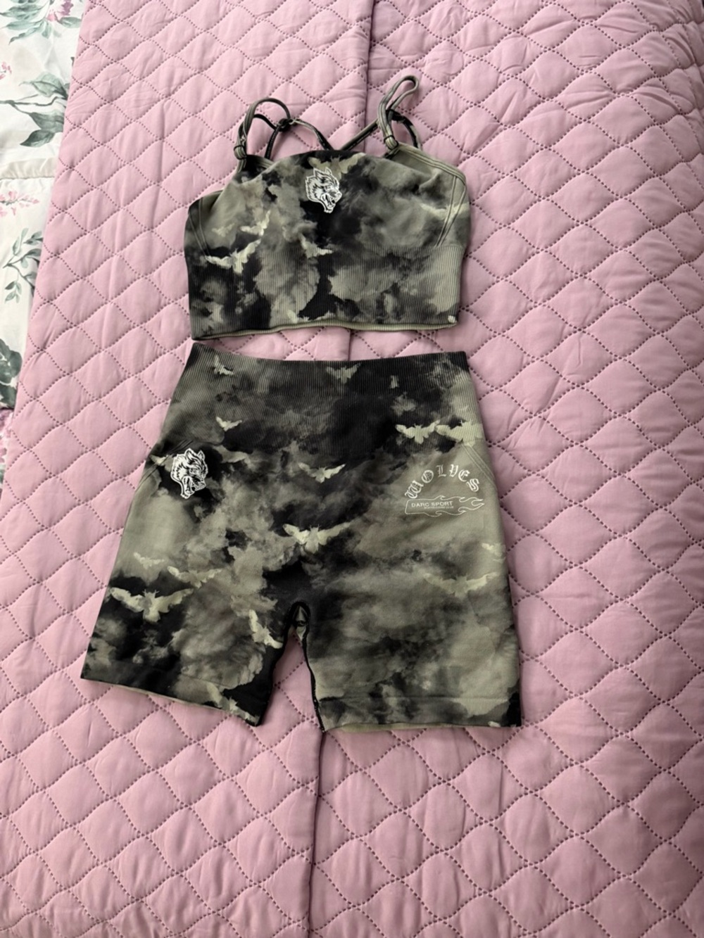 Darc Sport Green/gray & black Tie-Dye Bike Shorts Set